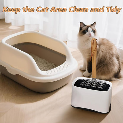 Metal Cat Litter Scoop with Holder, Poop Scooper with Stand and 2 Rolls of Garbage Bags, Heavy Duty