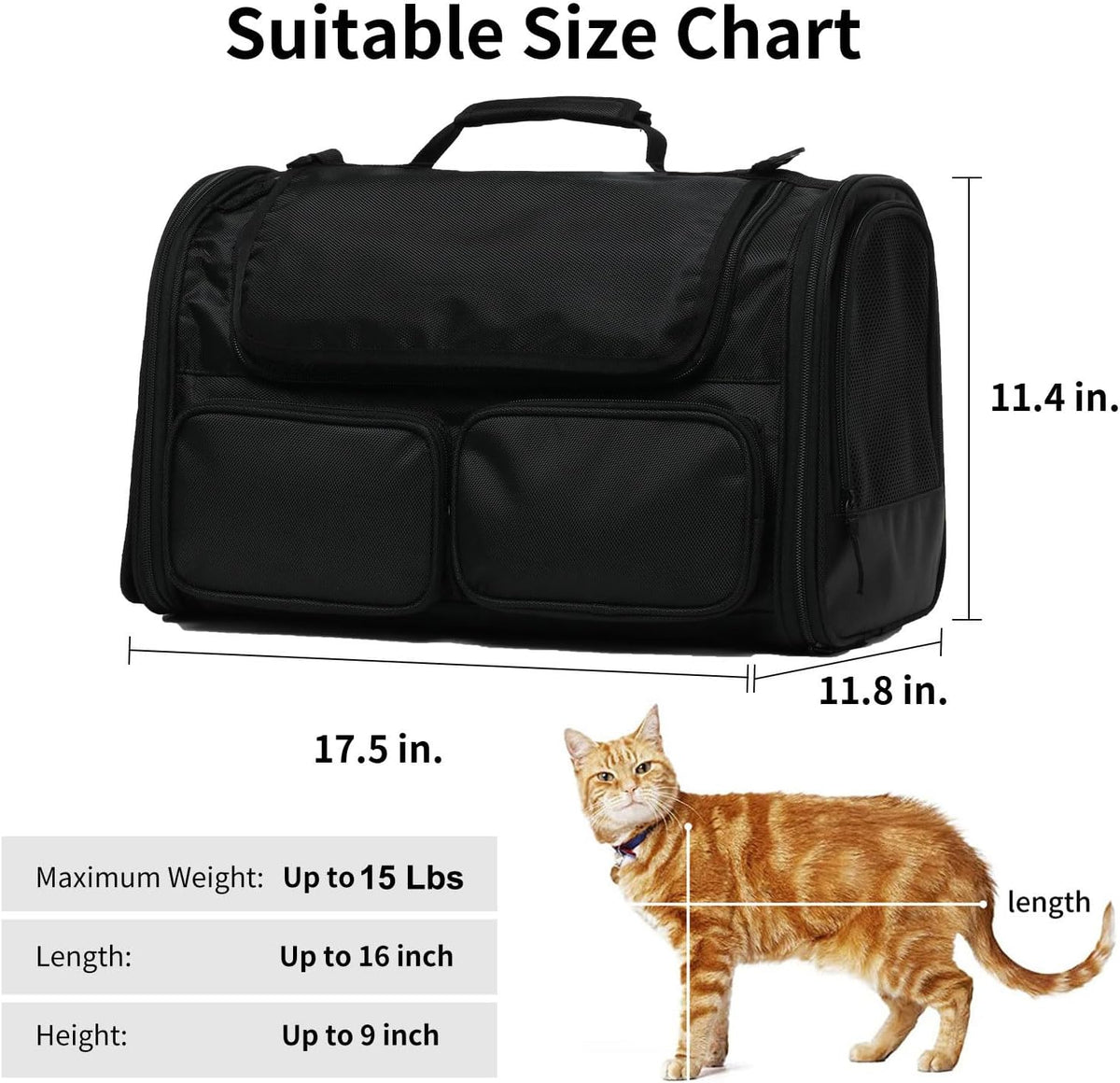 FUKUMARU Cat Carrier, 4 Mesh Windows Small Dog Carrier, 4 Storage Pockets Cat Travel Bag, Under 15