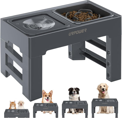 URPOWER 2-in-1 Elevated Slow Feeder with No Spill Dog Water Bowl 4 Height Adjustable Raised Bowl