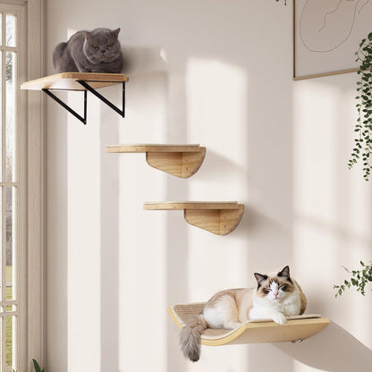 2PCS Cat Wall Shelves with Scratching Mat, 16.6x9.7 Inch Large Cat Wall Hammock Cats Furniture