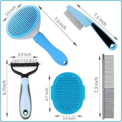 Dog Brush Grooming Kit 5PCS - Dog Brushes for Grooming, Dog Brush for Shedding,Puppy Brush and Flea