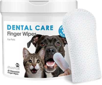 Mooncat Dental Finger Wipes for Dogs & Cats - Easy Teeth Cleaning to Remove Plaque, Tartar &