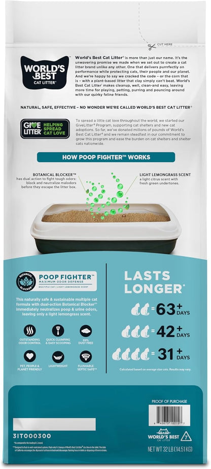 WORLD'S BEST CAT LITTER Poop Fighter Maximum Odor Defense, 32-Pounds - Natural Ingredients, Quick