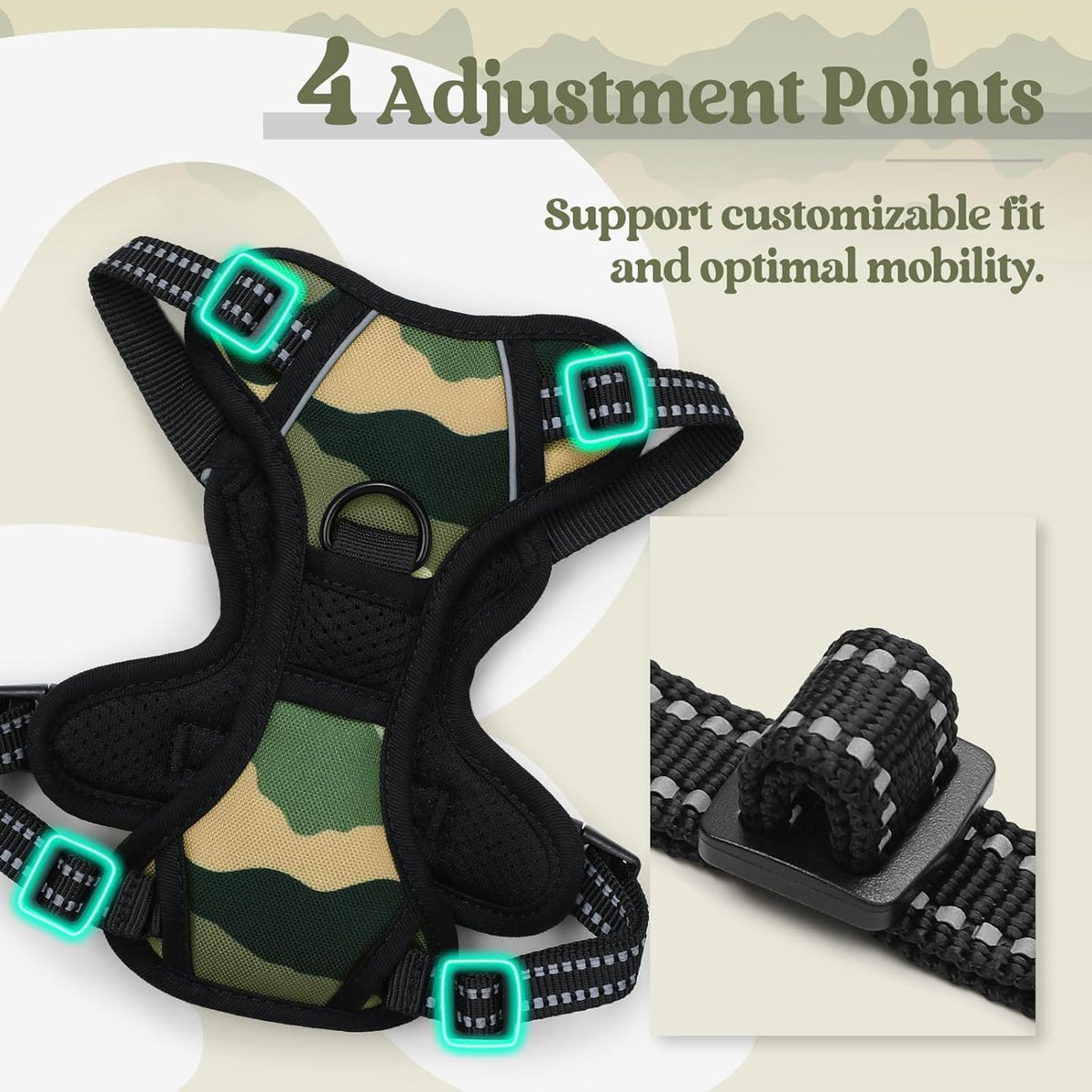 rabbitgoo Dog Harness No Pull with 2 Leash Clips, Adjustable Soft Padded, Reflective Oxford No