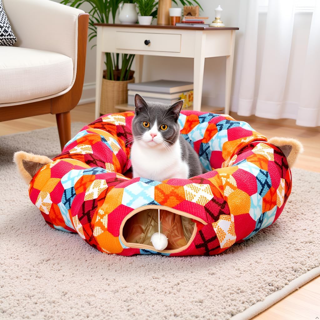 AUOON Cute Cat Donut Tunnel - Interactive Cat Tunnel Bed for Indoor Cats Kitten Kitty Puppy Rabbit