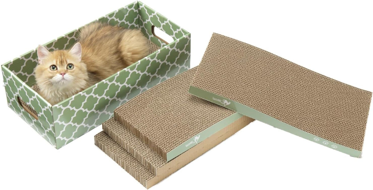 MECOOL Cat Scratching Board，5PC Cat Scratch Pad with Box，Reversible Corrugated Cat Scratcher