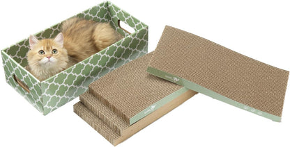 MECOOL Cat Scratching Board，5PC Cat Scratch Pad with Box，Reversible Corrugated Cat Scratcher