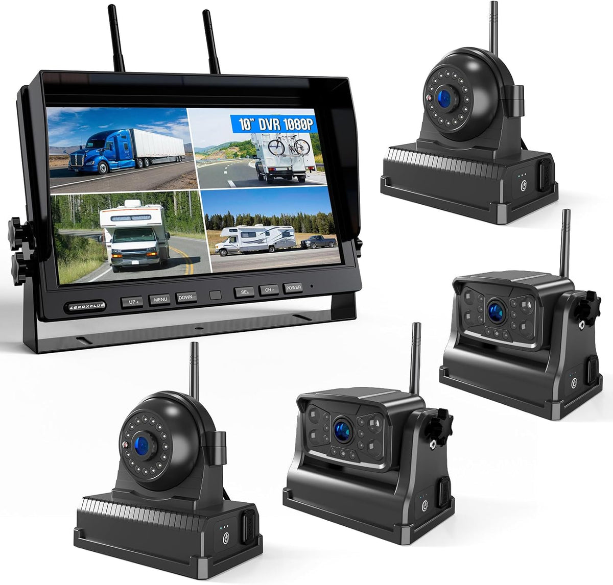 Magnetic RV Wireless Backup Camera, HD 1080P 10" Loop Recording Monitor, 2-Rear View 2-Side View