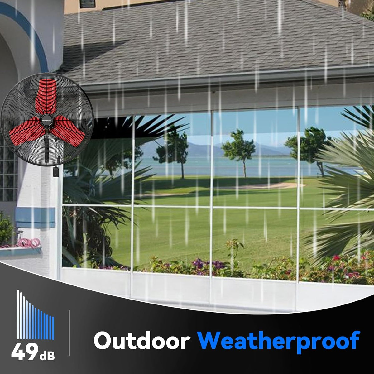 Pro 9500 CFM 24" Outdoor IP44 Waterproof Wall Mount Fan, 3-Speed Oscillating Metal Fans with
