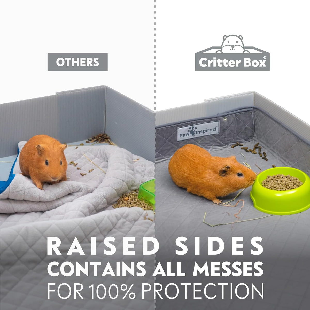 Paw Inspired Critter Box Washable Cage Liner, Reversible Fleece Bedding with Raised Sides for
