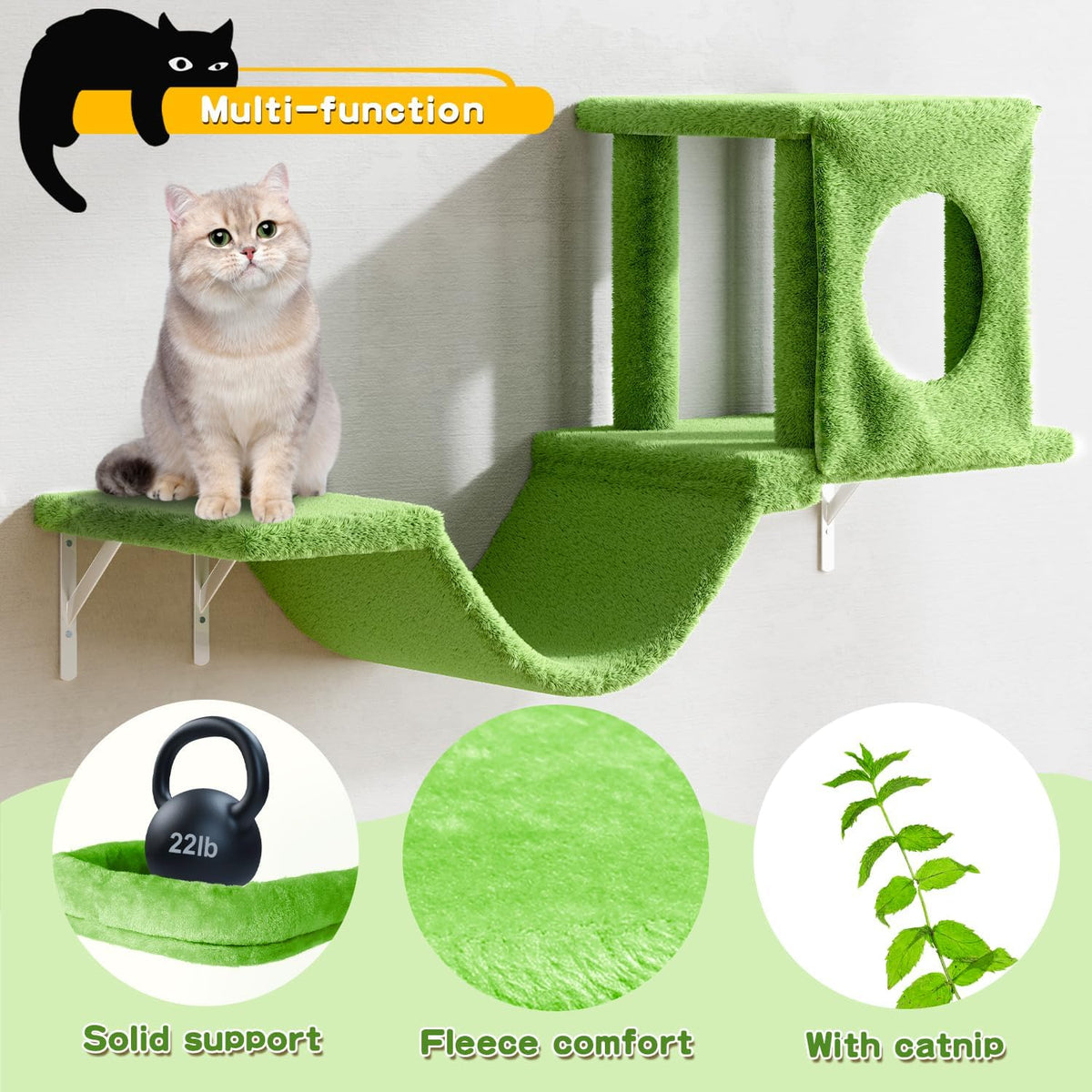 NUNU LAB Wall Mounted Cat Climber Set, 6 Pcs Cat Furniture Set with House, Bridge, Steps, Scratcher