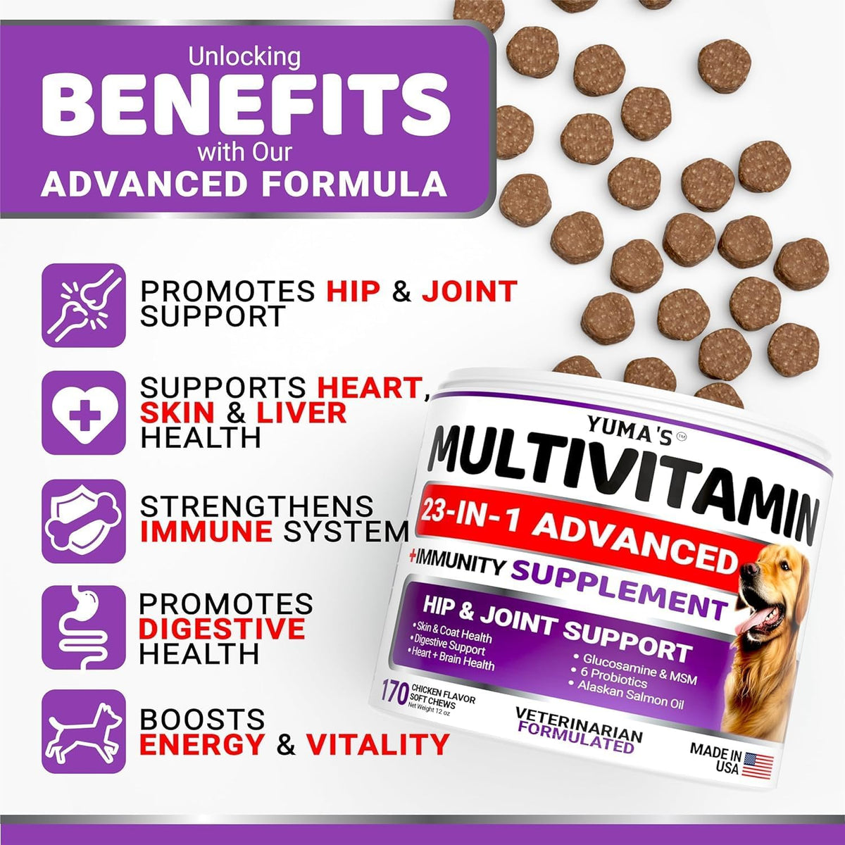 2-Pack Dog Multivitamin Chewable with Glucosamine - Dog Vitamins and Supplements - Senior & Puppy