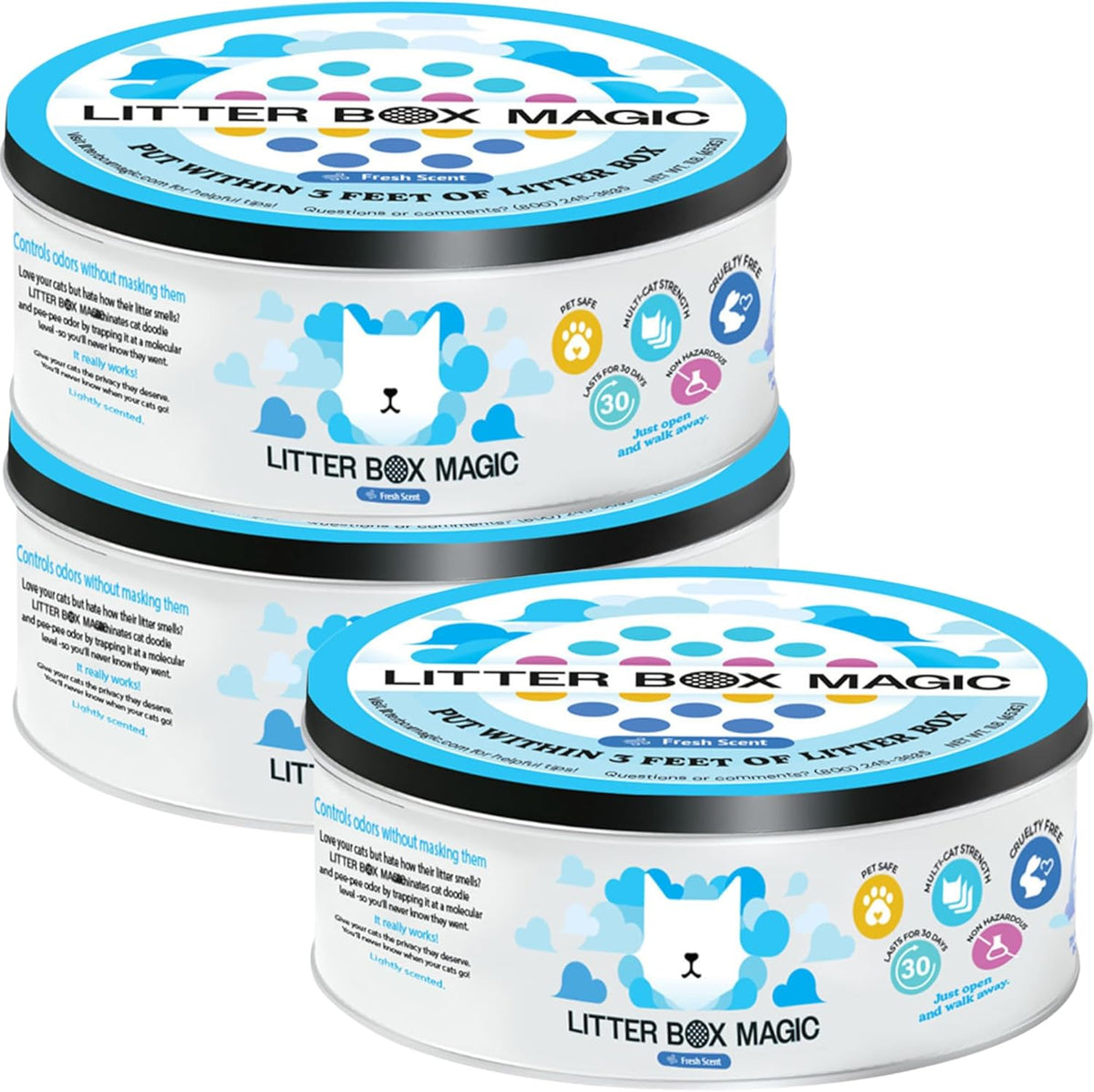 Cat Deodorizer Jar (16 Oz, Pack of 3) Fresh Scent - Air Freshener for Pet Smells from Litter Box
