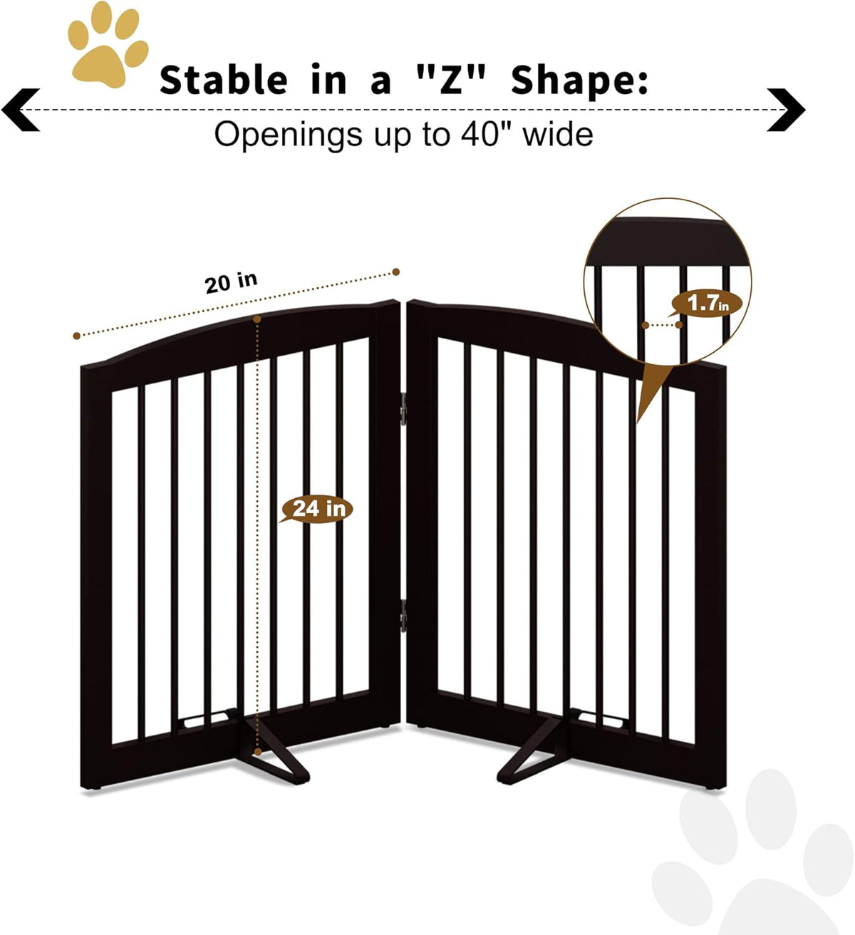 Freestanding Pet Gate for Dogs, Foldable Wooden Dog Gate for House, Indoor Pet Barrier for Stairs