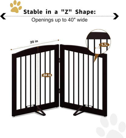Freestanding Pet Gate for Dogs, Foldable Wooden Dog Gate for House, Indoor Pet Barrier for Stairs