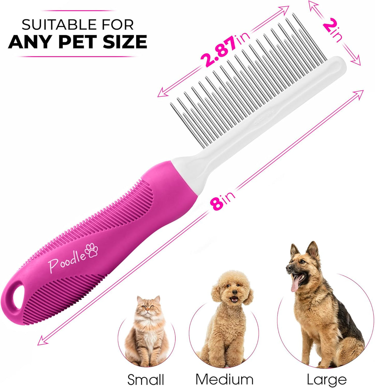 Poodle Pet Detangling Pet Comb with Long & Short Stainless Steel Teeth for Removing Matted Fur