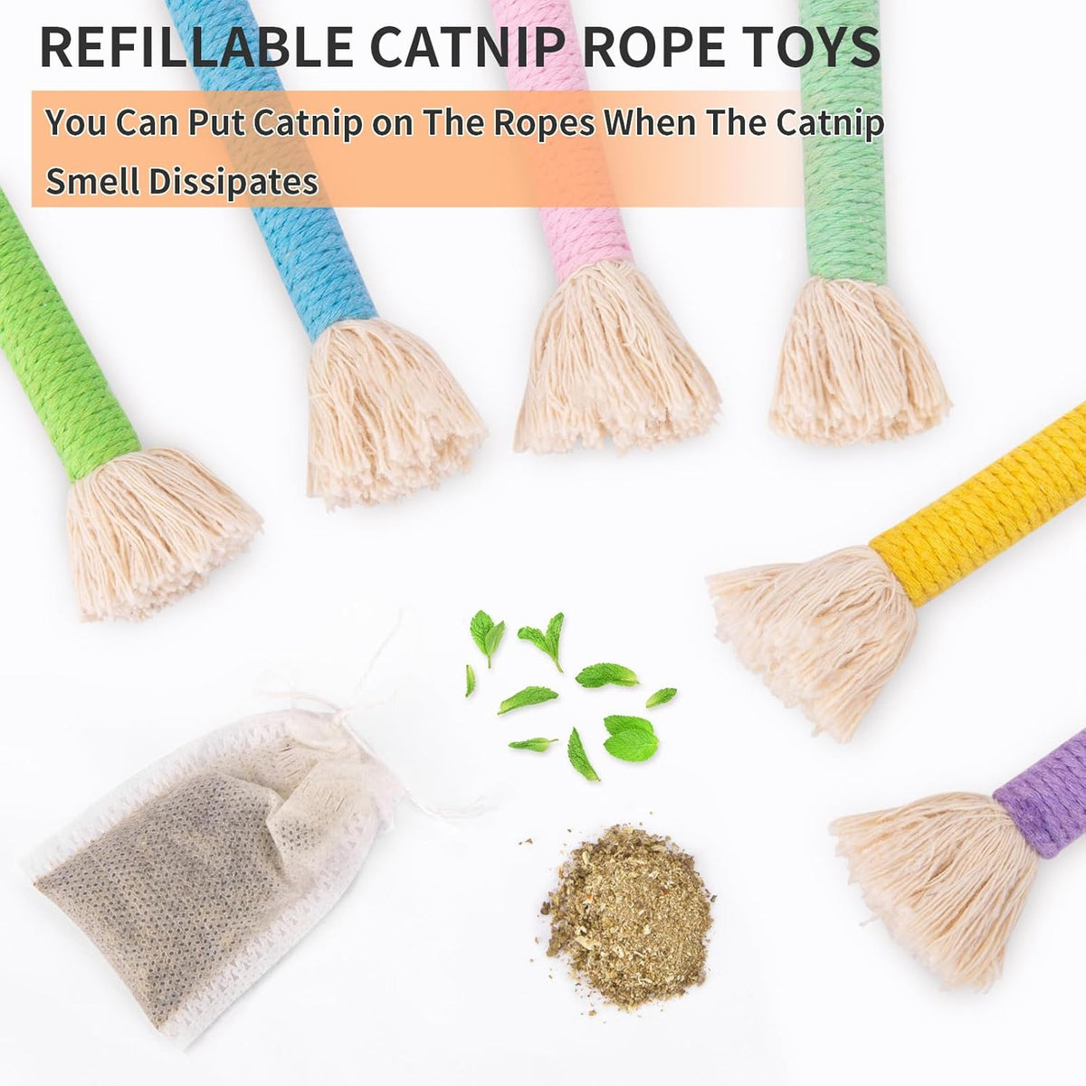 Retro Shaw Kitten Toys Catnip Ropes Cat Chew Toys, 6 Pack, Kitten Teething Toys for Indoor Cats
