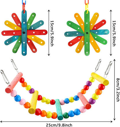 8 pcs Bird Toys for Parakeets with Colorful Ladder Hammock Bird Cage Accessories Bird Perch Stand