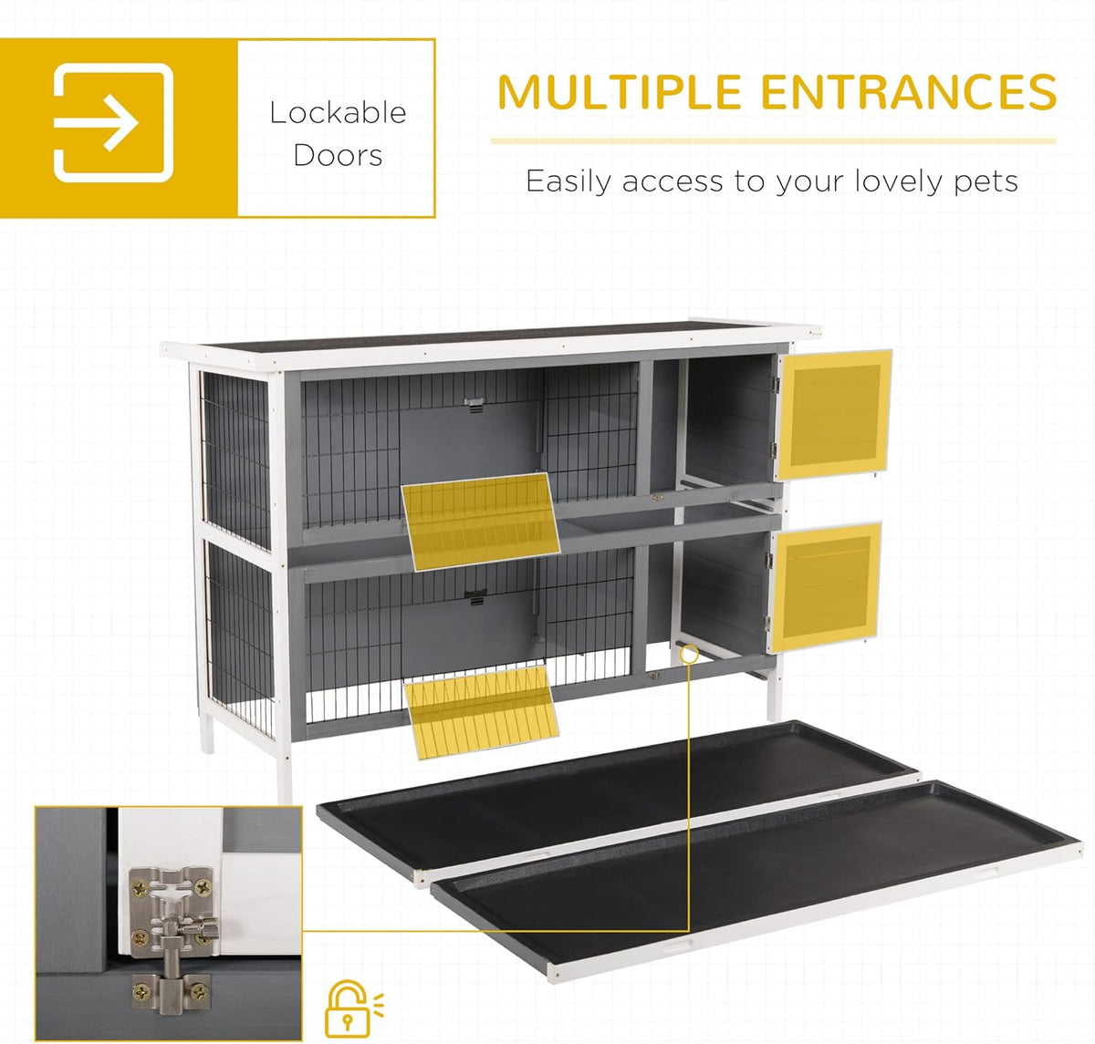 PawHut 54" 2-Story Large Rabbit Hutch Bunny Cage Wooden Pet House Small Animal Habitat with