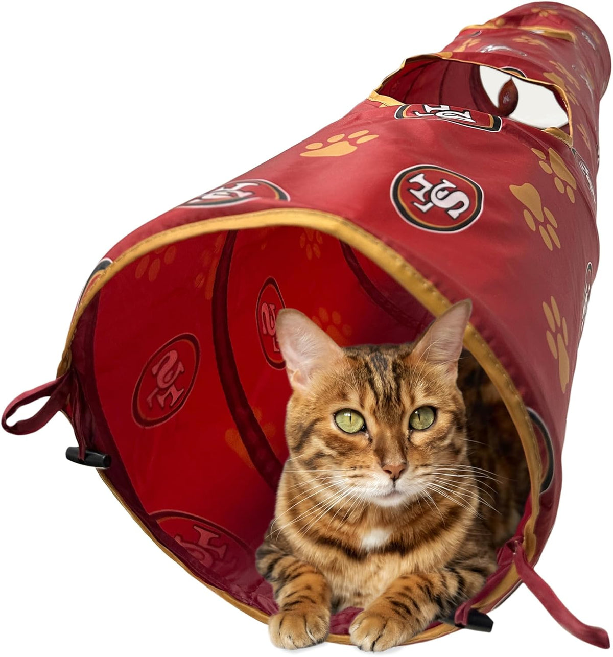 NFL San Francisco 49ers Cat Tunnel Tube Toy with Plush Football Catnip and Feathers Collapsible
