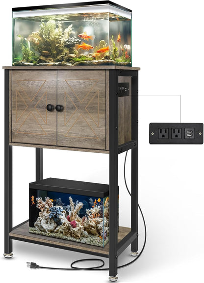 5-10 Gallon Fish Tank Stand, Heavy Duty Aquarium Stand with Cabinet & Power Outlets for Fish Tank