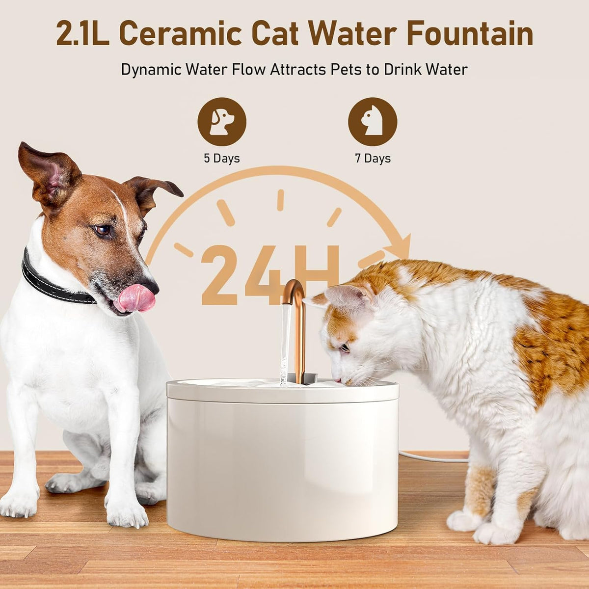 DOOOB Ceramic Cat Water Fountain, 2.1L/71oz Ceramic Cat Fountain, Automatic Ceramic Water Fountain