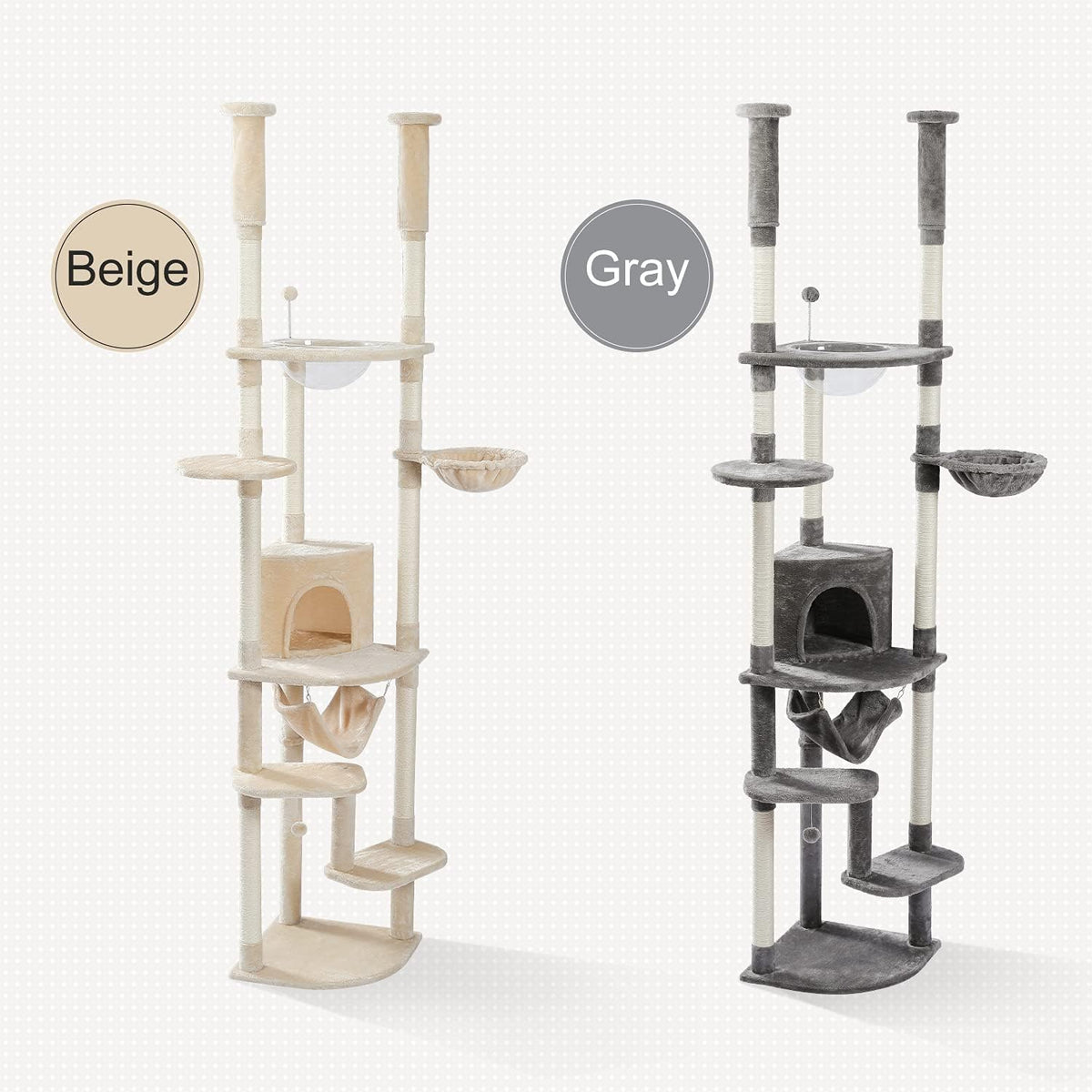 PEQULTI Floor to Ceiling Cat Tree 92.9’’-101.6’’ Height Adjustable Cat Tower Tall Kitty Climbing