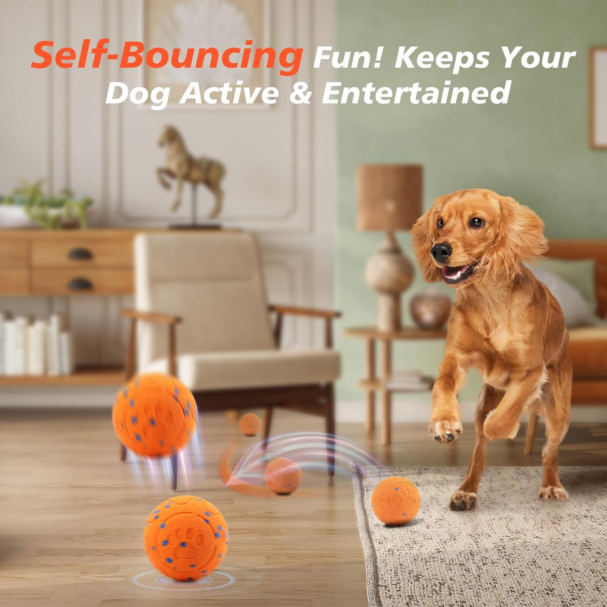 Interactive Dog Ball Toy, Automatic Moving Bouncing Rotating Smart Ball with 3 Modes, Durable E-TPU