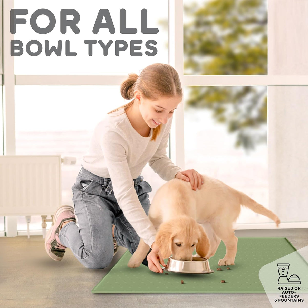 Dog Food Mat - Raised Edges Dogs Mat for Food and Water Prevent Spill, Waterproof Cat Food Mats