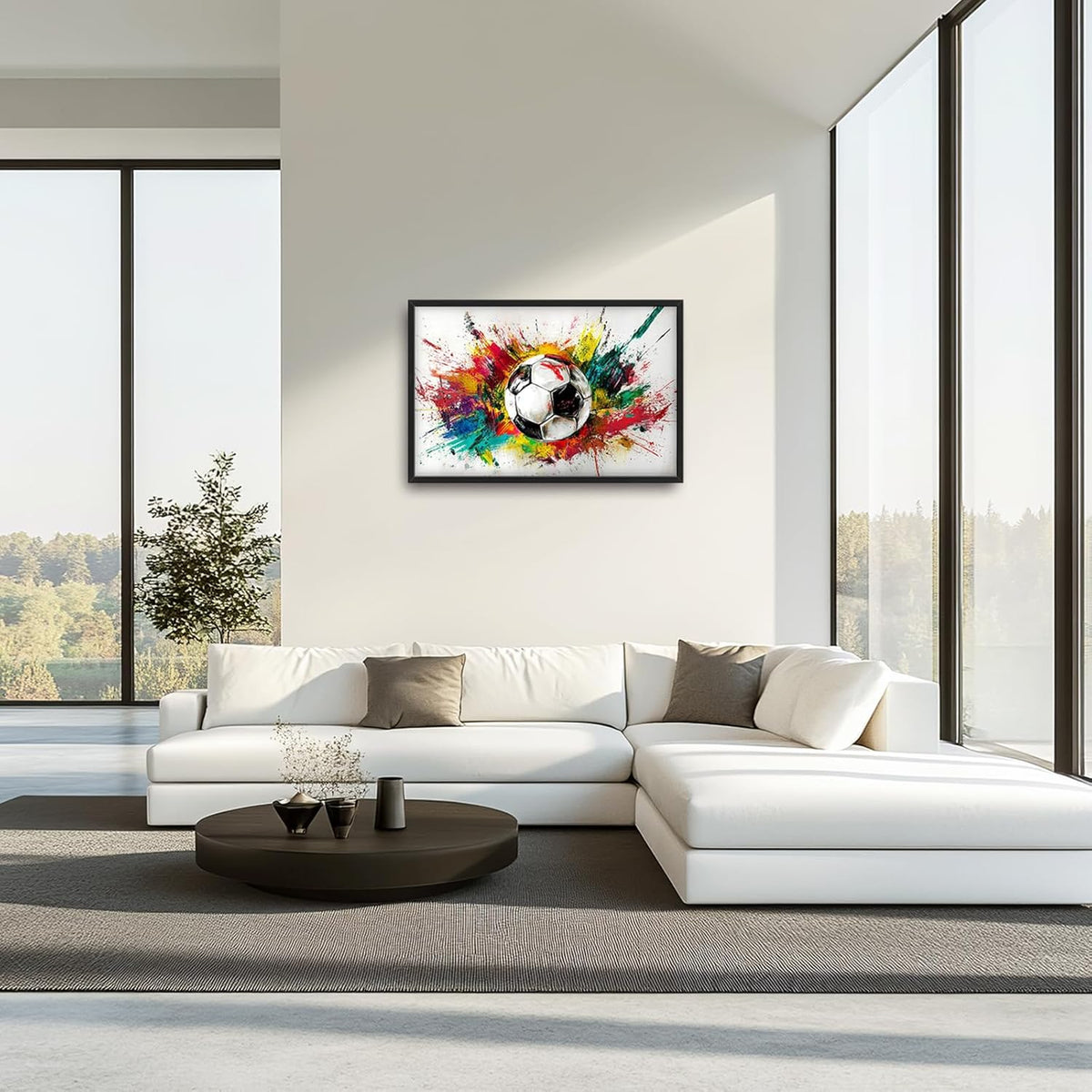 Extra Large Framed Soccer Wall Art,Oversized Colorful Graffiti Sport Ball Wall Decor Pictures for