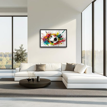 Extra Large Framed Soccer Wall Art,Oversized Colorful Graffiti Sport Ball Wall Decor Pictures for