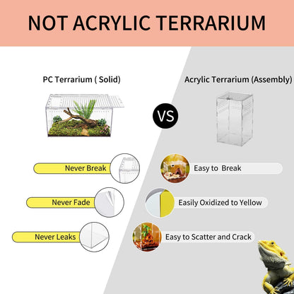 【No Assembly】 Reptile Tank Enclosure with Magnetic Button.16" * 10" * 8" Thicken Snake Enclosure