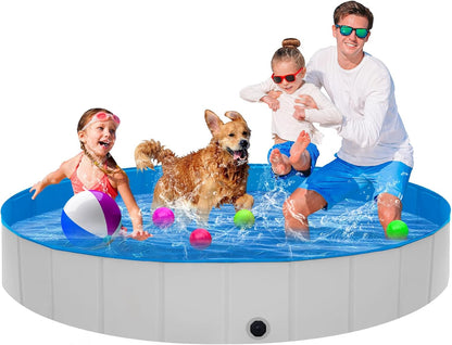 Extra Large Foldable Dog Pool,71"x 12" Portable Anti-Slip Kiddie Pool Hard Plastic, Swimming Pool
