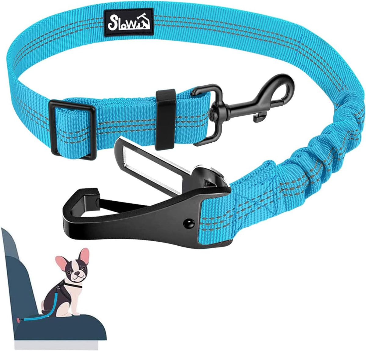 SlowTon Dog Seat Belt, Adjustable Dog Safety Belt Leash, 2 in 1 Latch Bar Attachment Dogs Car