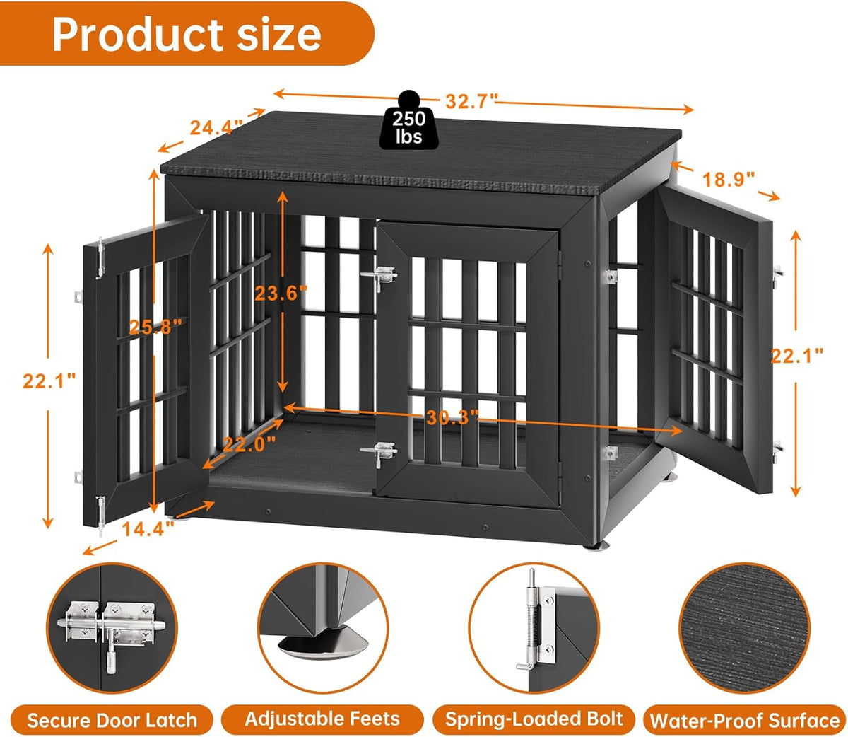 32" Heavy Duty Dog Crate Furniture for Small,Medium and Large Dogs,Rustic Wooden Dog Cage Kennel