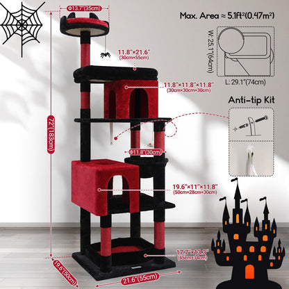 Globlazer Heavy Duty Gothic Cat Tree, 72in Large Cat Tower with Coffin Bed, Sturdy Maine Coon Cat