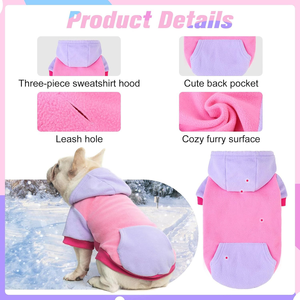 BEAUTYZOO Fleece Dog Hoodie Sweatershirt with Pocket and Leash Hole, Stretchy Small Medium Large