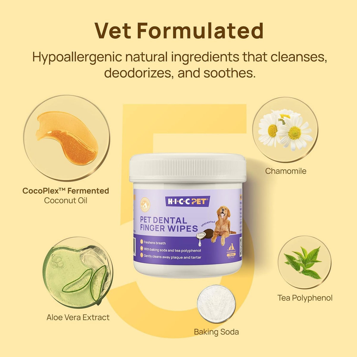 HICC PET Teeth Cleaning Wipes for Dogs & Cats, Remove Bad Breath by Removing Plaque and Tartar