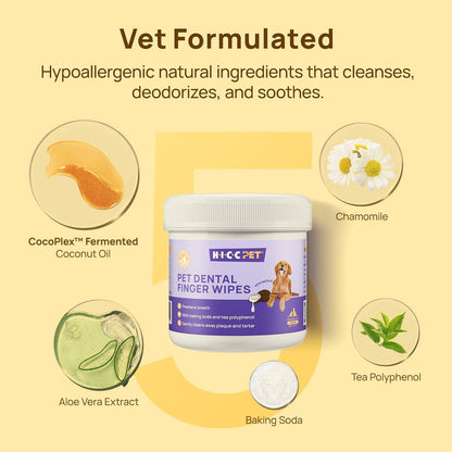 HICC PET Teeth Cleaning Wipes for Dogs & Cats, Remove Bad Breath by Removing Plaque and Tartar