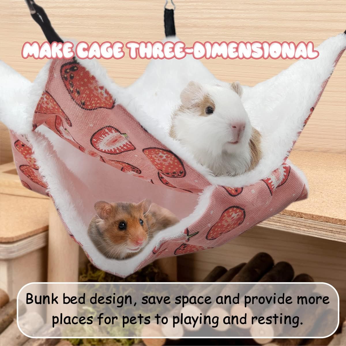 LYART Guinea Pig Rat Ferret Hammock & Warm Bed - Small Pet Hideout Tunnel Cave Hanging Bunkbed