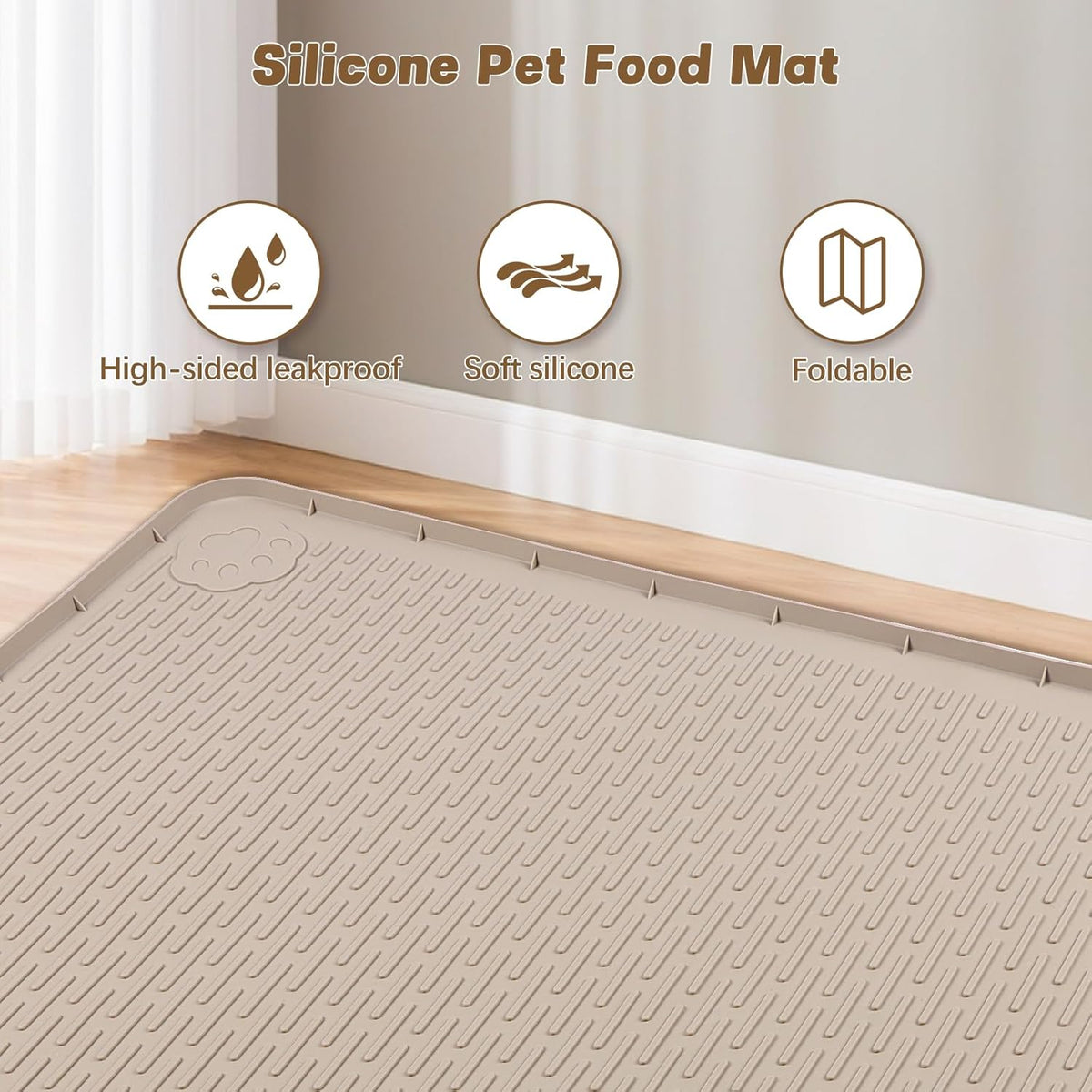Cat Food Mat, 50" x 35" Extra Large Silicone Pet Feeding Mat with Raised Edge Pet Placemat for Food