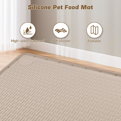 Cat Food Mat, 50" x 35" Extra Large Silicone Pet Feeding Mat with Raised Edge Pet Placemat for Food