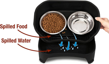 Neater Feeder - Express Model w/ Slow Feed Bowl - Mess-Proof Dog Bowls (M/L, Black) Made in USA