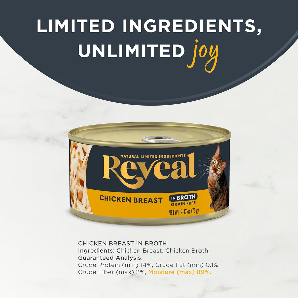 Reveal Natural Wet Cat Food in Broth, Limited Ingredient Grain Free Canned Cat Food, Protein with
