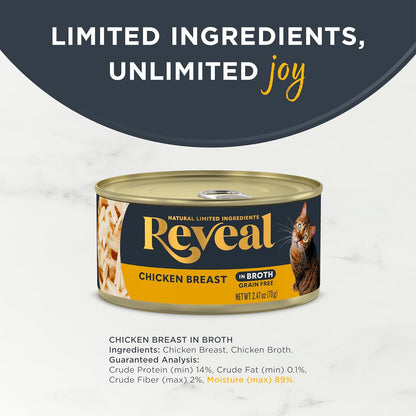 Reveal Natural Wet Cat Food in Broth, Limited Ingredient Grain Free Canned Cat Food, Protein with
