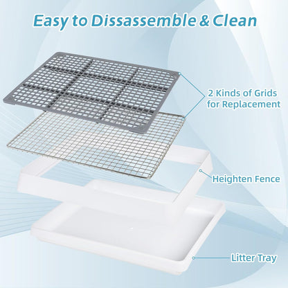 FHTONGE Bunny Litter Pan for Cage Corner with Steel Grid Holes, Rectangula Rabbit Litter Box Pet
