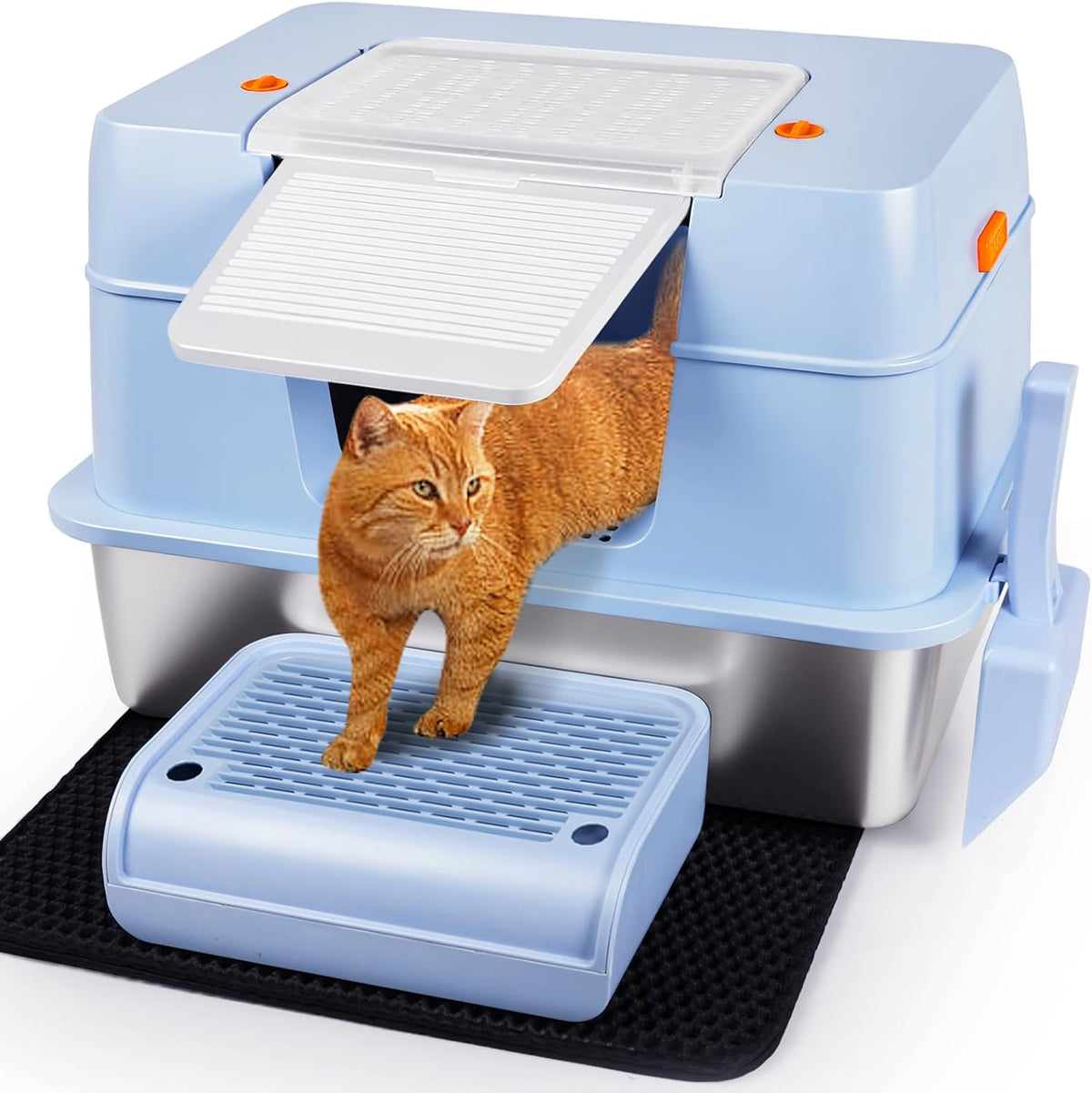 Vivifying Stainless Steel Litter Box with Lid, XL Side Entry Extra Large Litter Box for Big Cats &