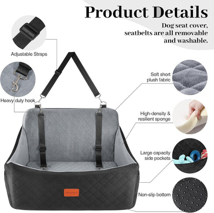 Dog Car Seat for Medium & Large Dogs Up to 55lbs, Memory Foam Cushion, Washable Cover, Safety