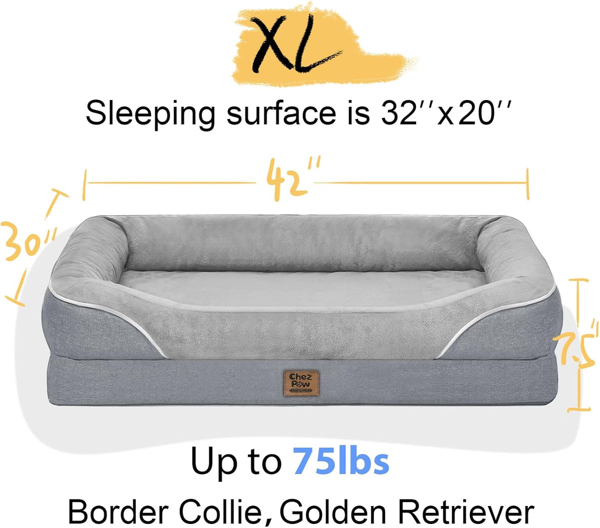 Orthopedic Removable Large Dog Bed -XL Large Dog Bed with Washable Cover and Removable Bolsters