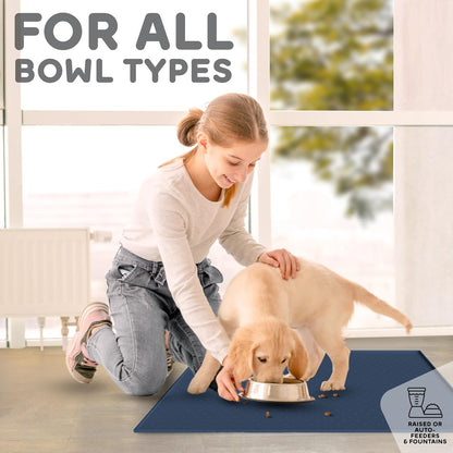 Dog Food Mat - 28x18 Raised Edges Dogs Mat for Food and Water Prevent Spill, Waterproof Cat Food